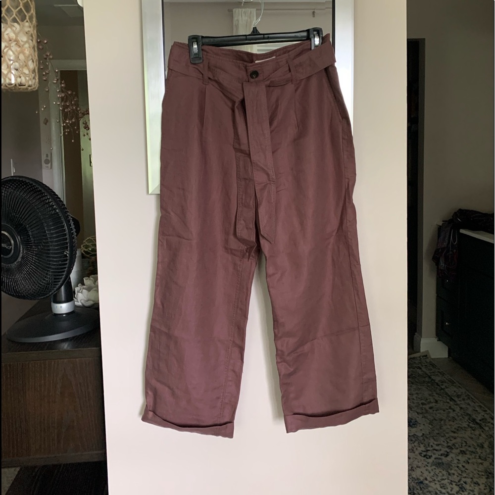 Loft tie waist linen blend pants